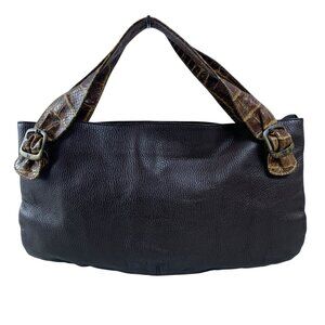 Petusco Tan leather made in Spain Shoulder Bag Tote Brown w/ Croc Handles Buckle